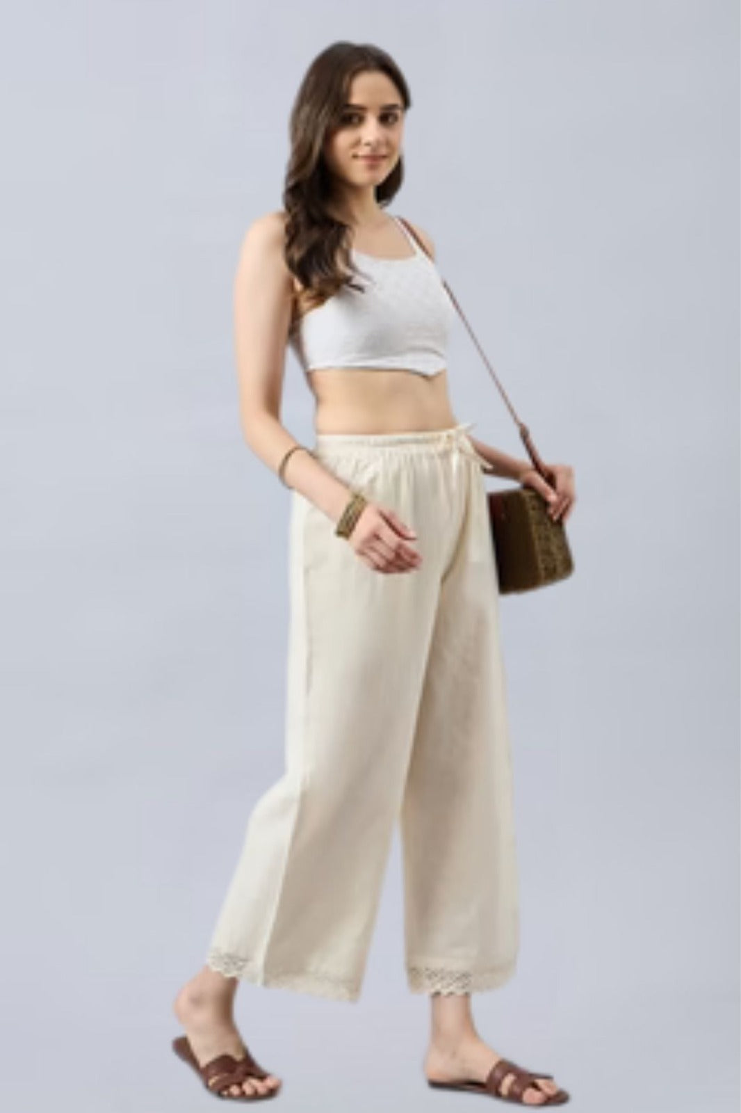 Cotton Palazzo With Lace Detailing