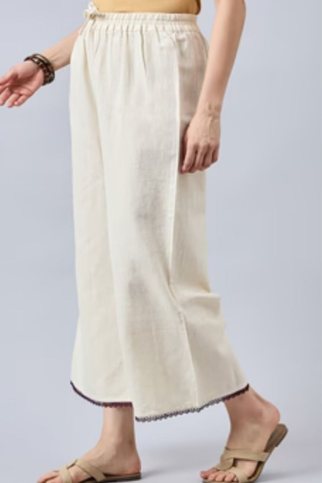 Cotton Palazzo With Wine Lace Detailing