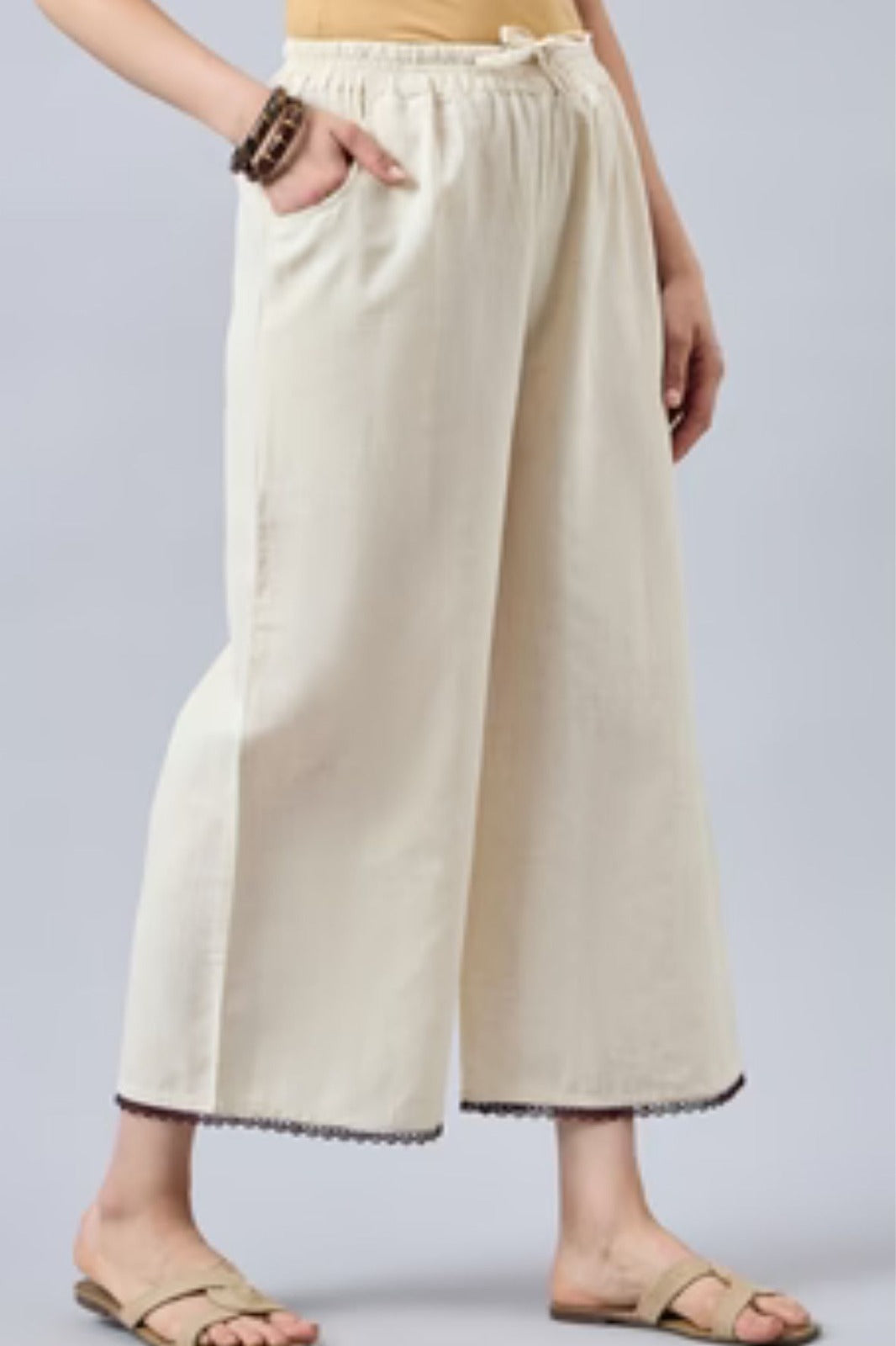 Cotton Palazzo With Wine Lace Detailing