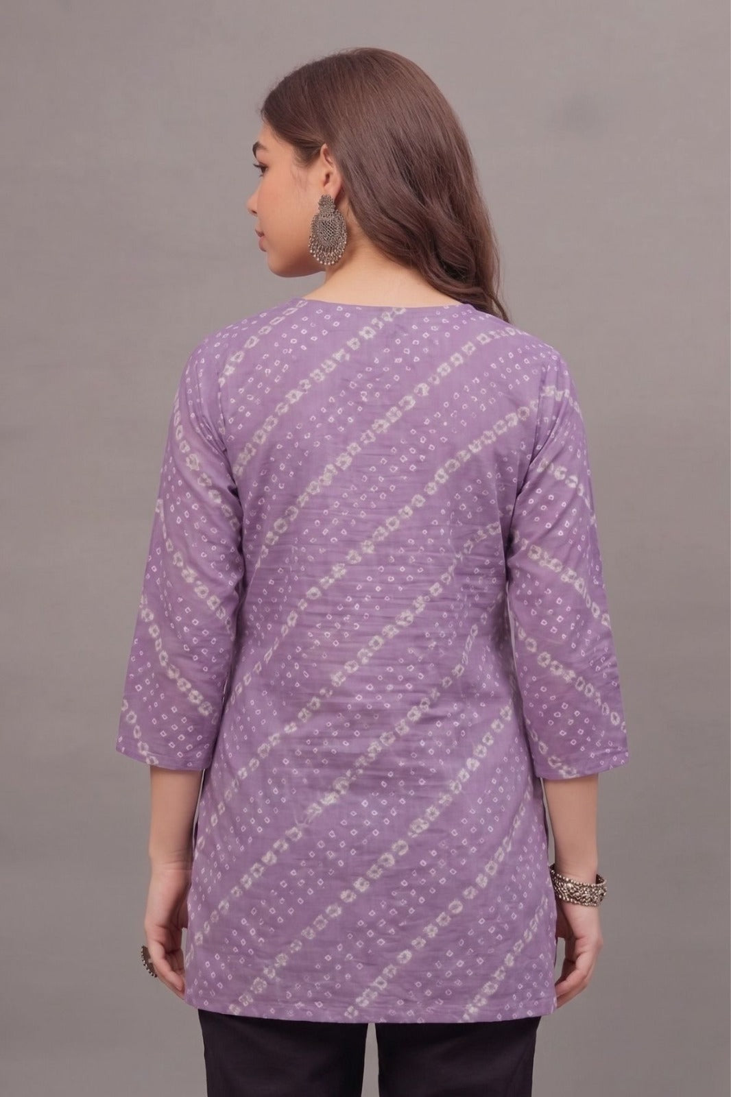 Cotton Purple bandhani Printed short kurti