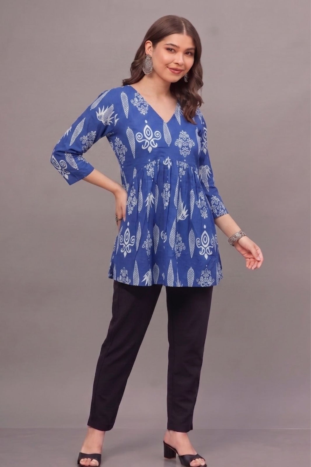 Cotton Indigo Tribal Printed short kurti