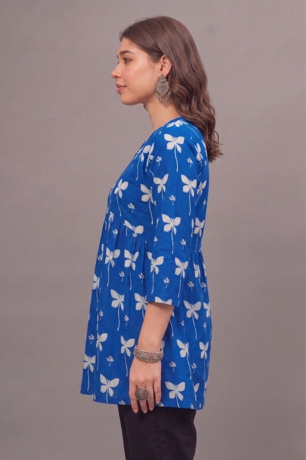 Cotton Blue butterfly Printed short kurti