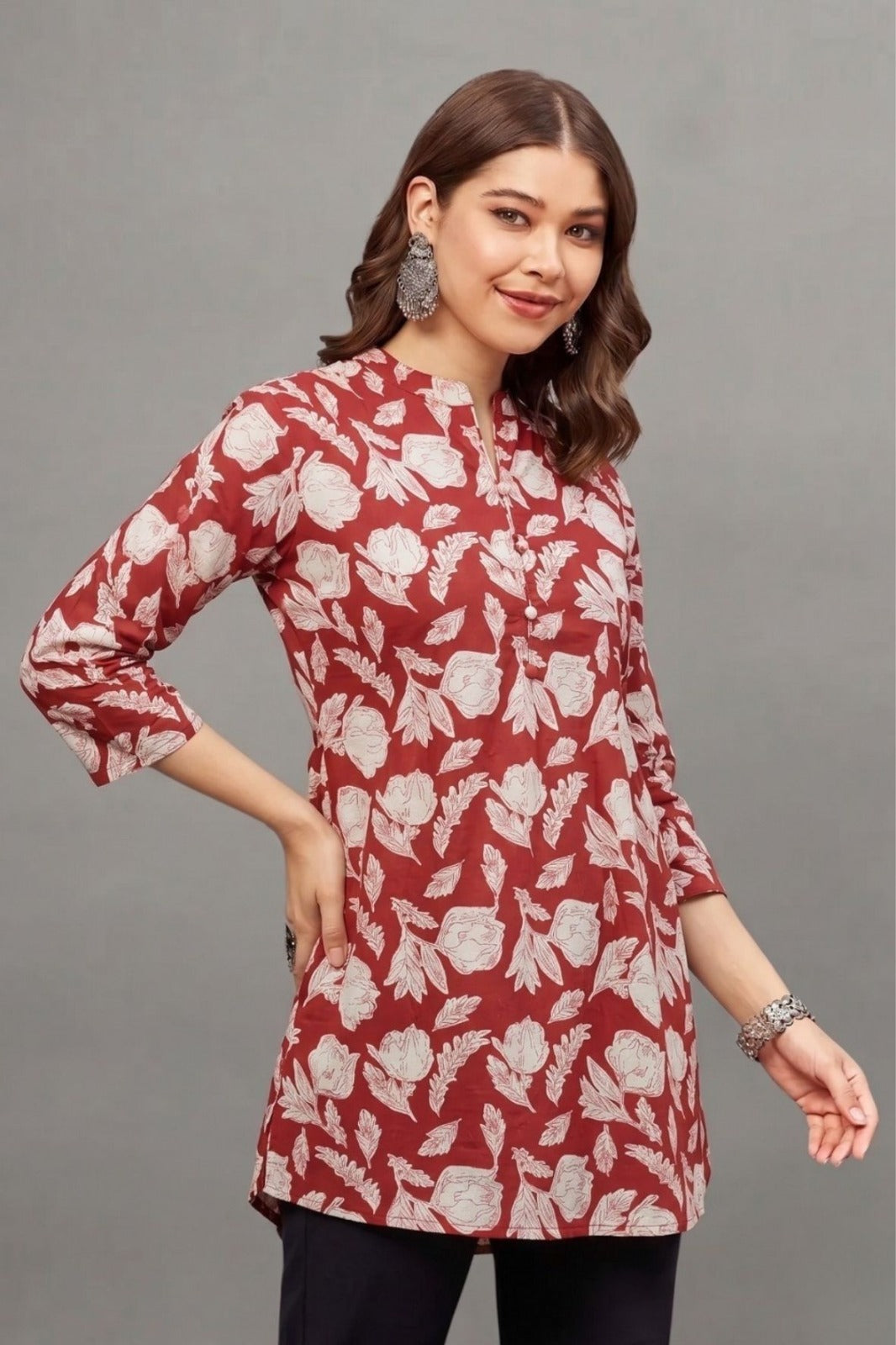 Cotton Red leaf Everyday Printed short kurti