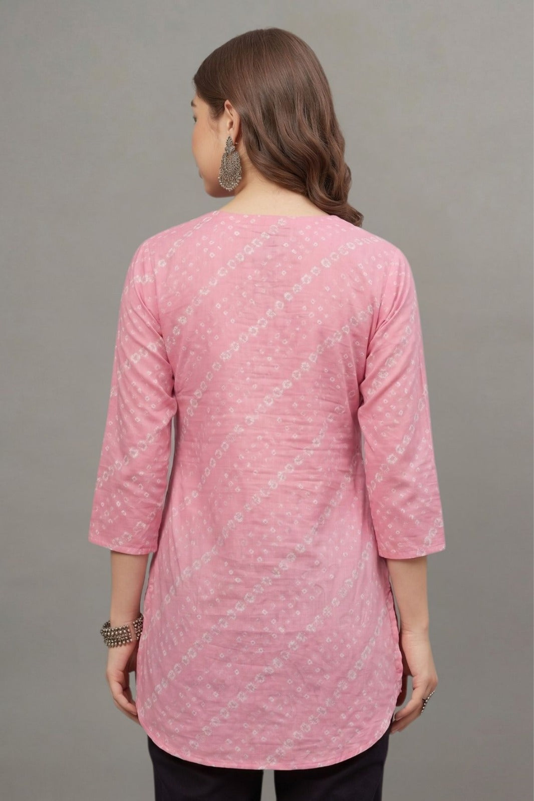 Cotton Pink Bandhej Printed short kurti