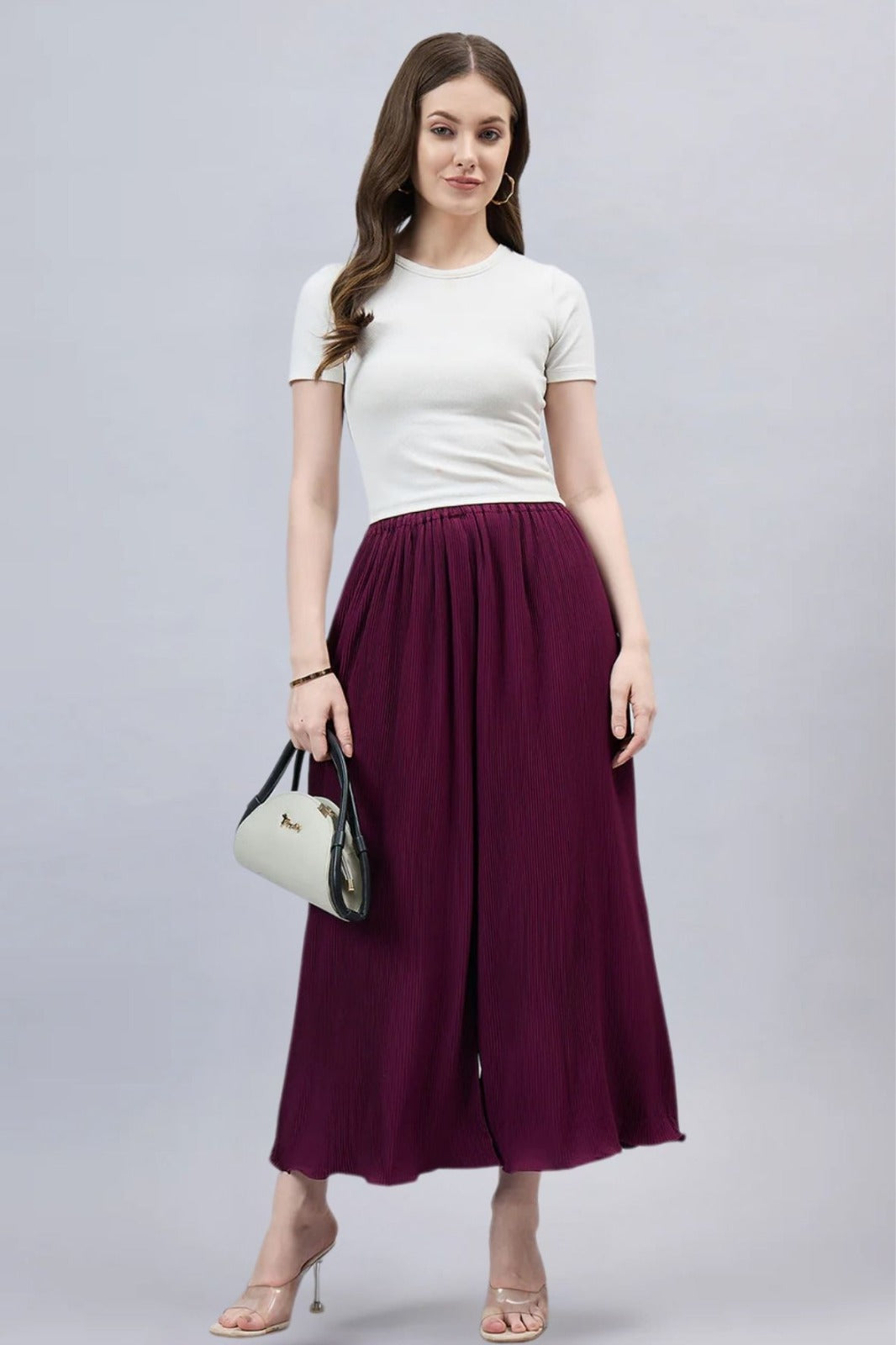 Wine Pleated Chiffon Palazzo
