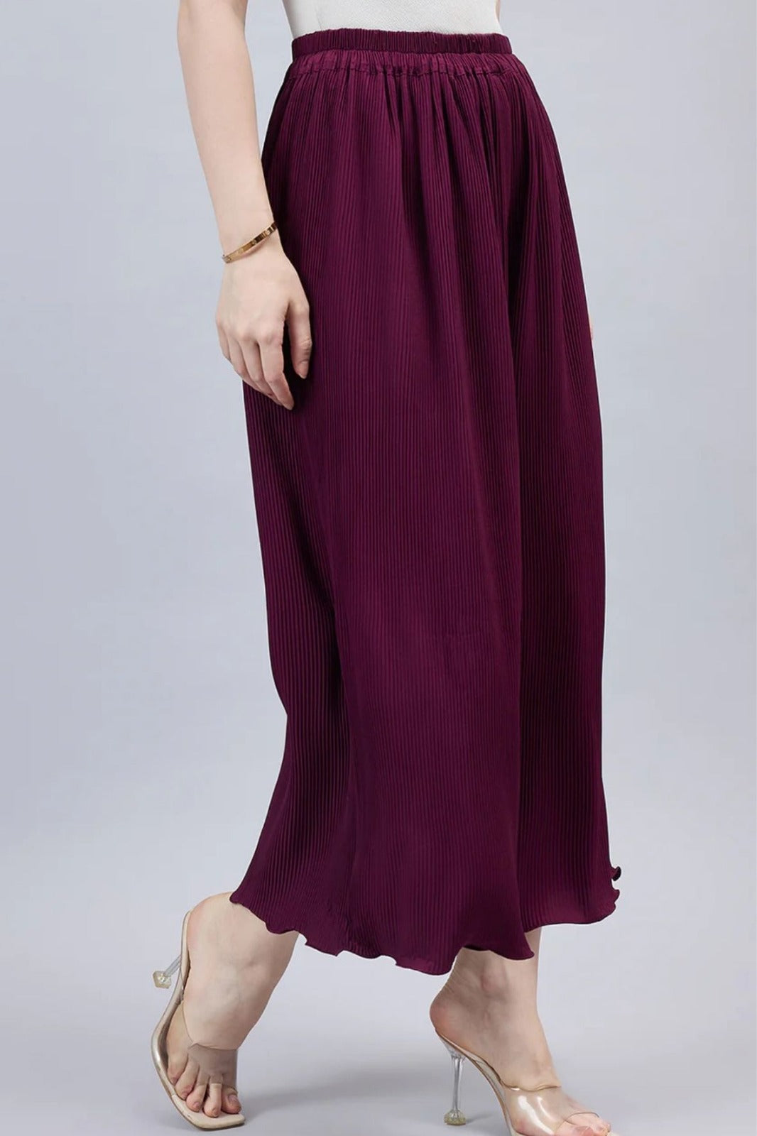 Wine Pleated Chiffon Palazzo