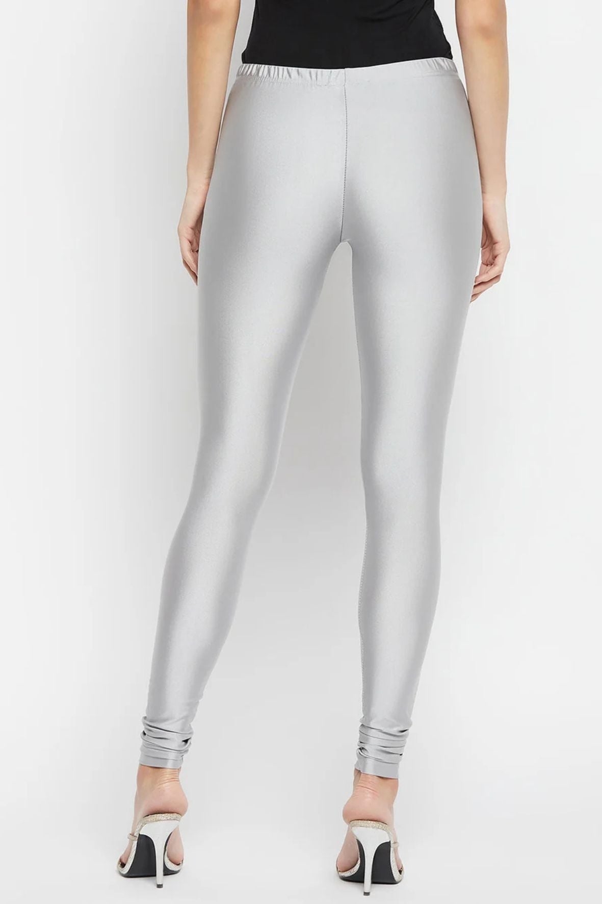 Light Grey Metallic Leggings - Chudi Length