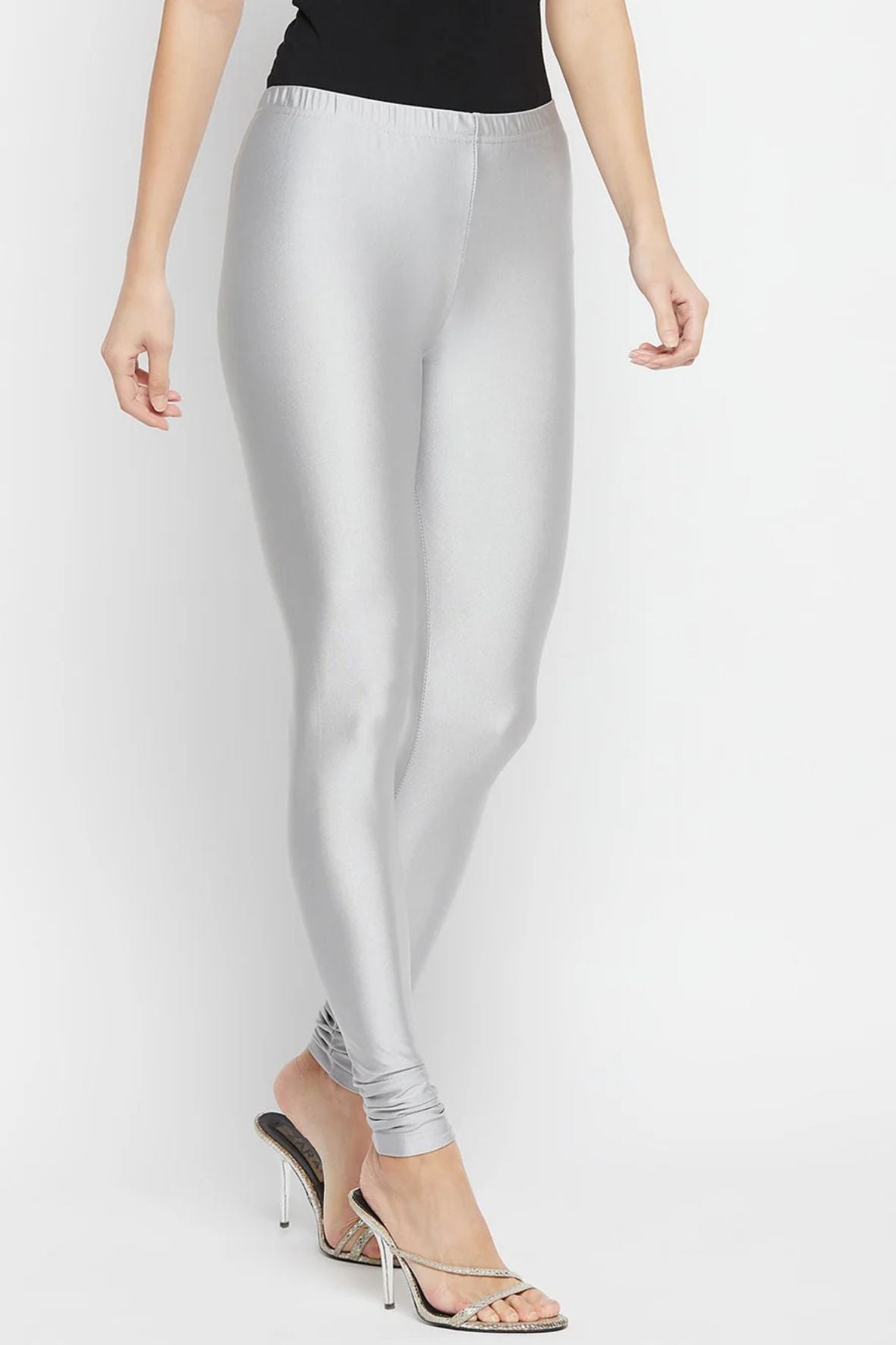 Light Grey Metallic Leggings - Chudi Length