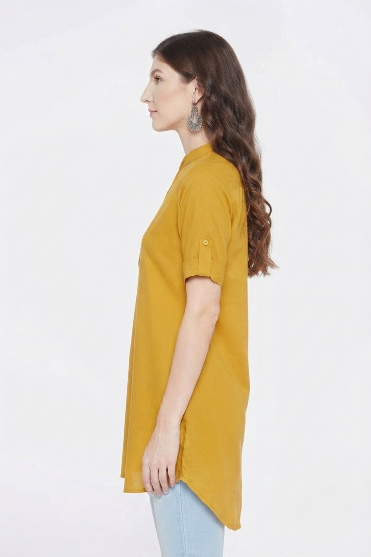 Mustard/Yellow Solid coloured short Kurti - 32" Length