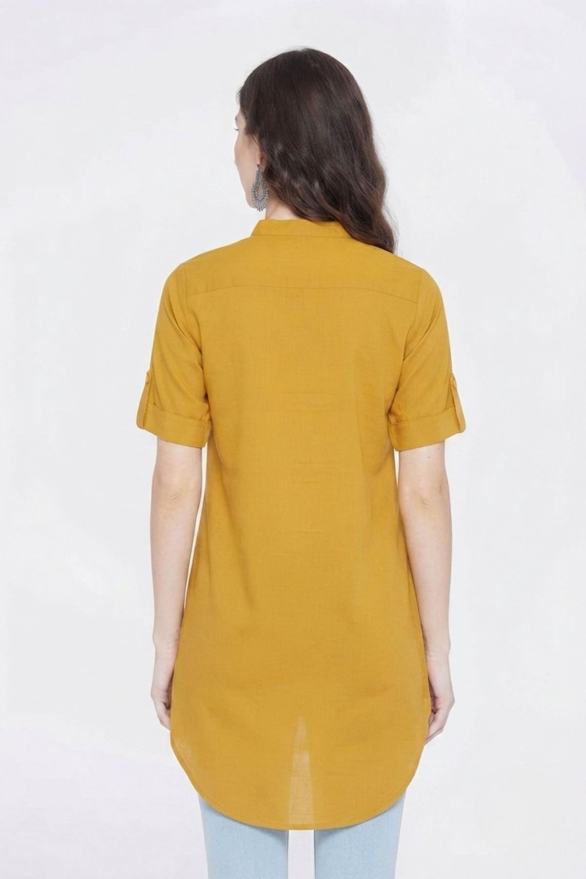 Mustard/Yellow Solid coloured short Kurti - 32" Length