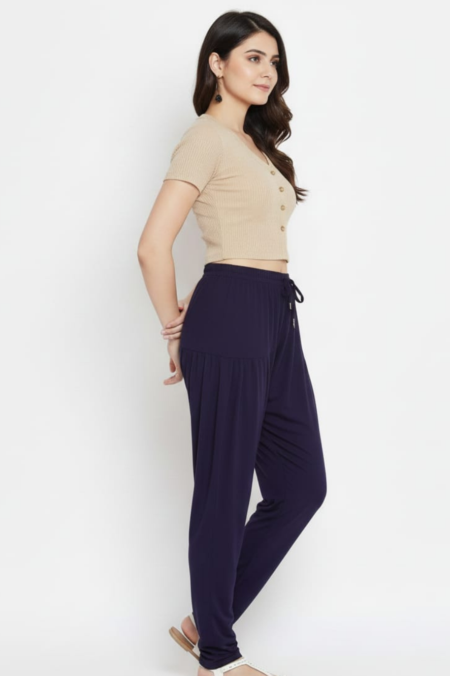 Navy Blue Plain Viscose Patiala