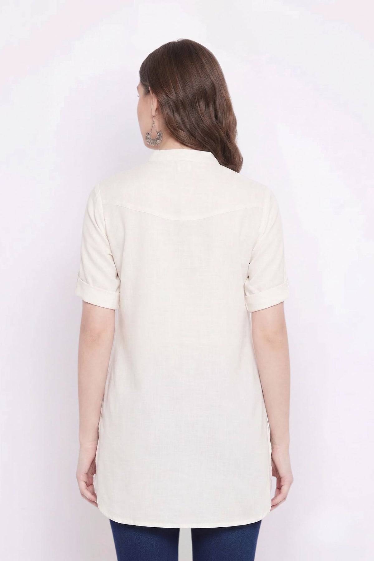 Off White Solid Coloured Short Kurti - 32" Length