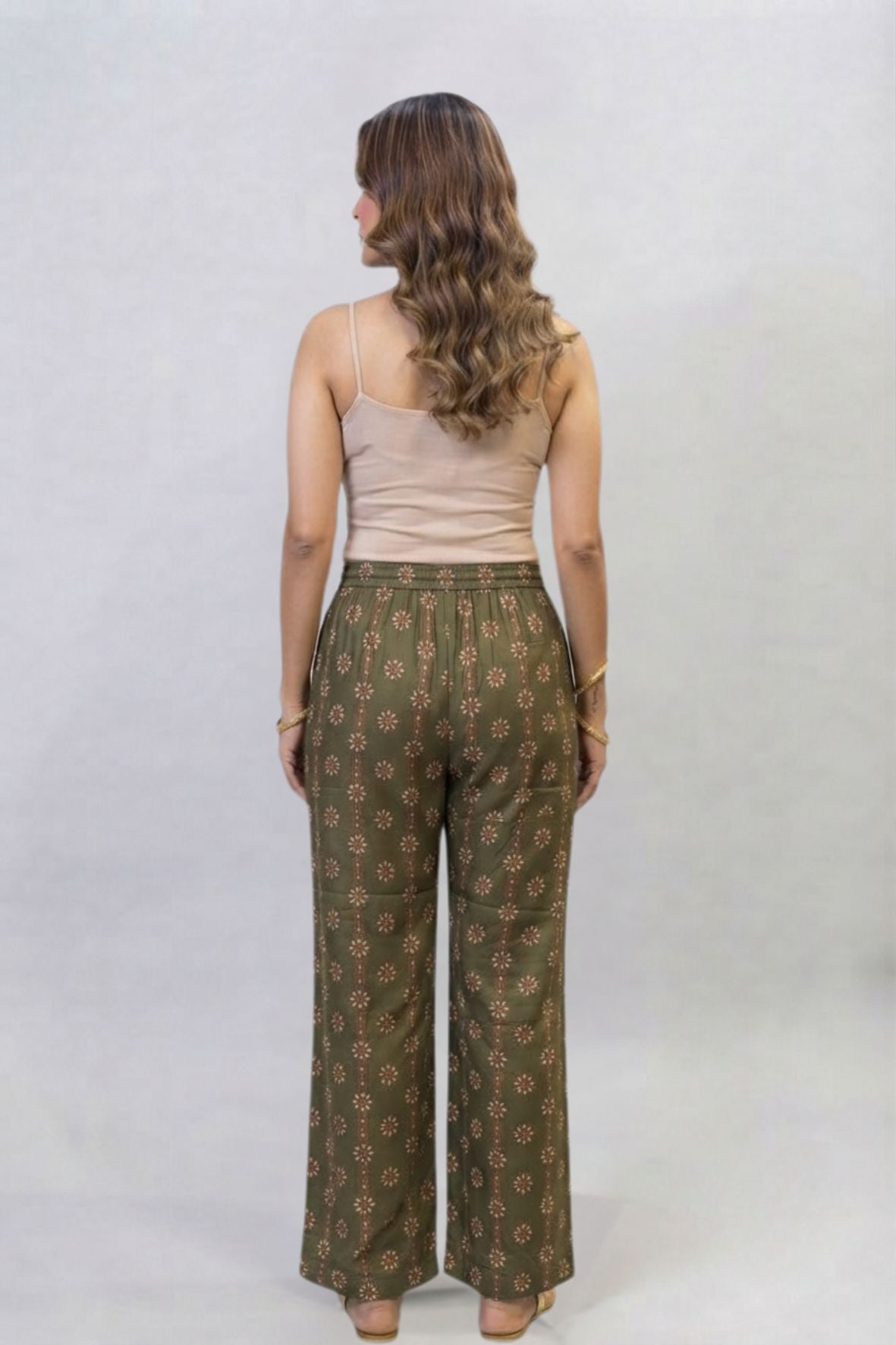 Olive Green Floral Buti Printed Palazzo