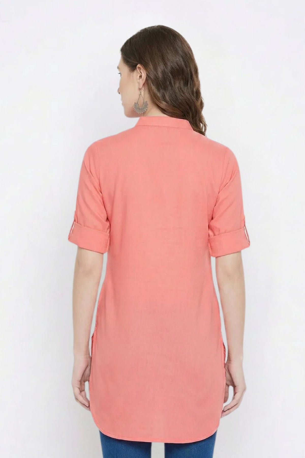 Peach Solid Coloured Short Kurti - 32" Length