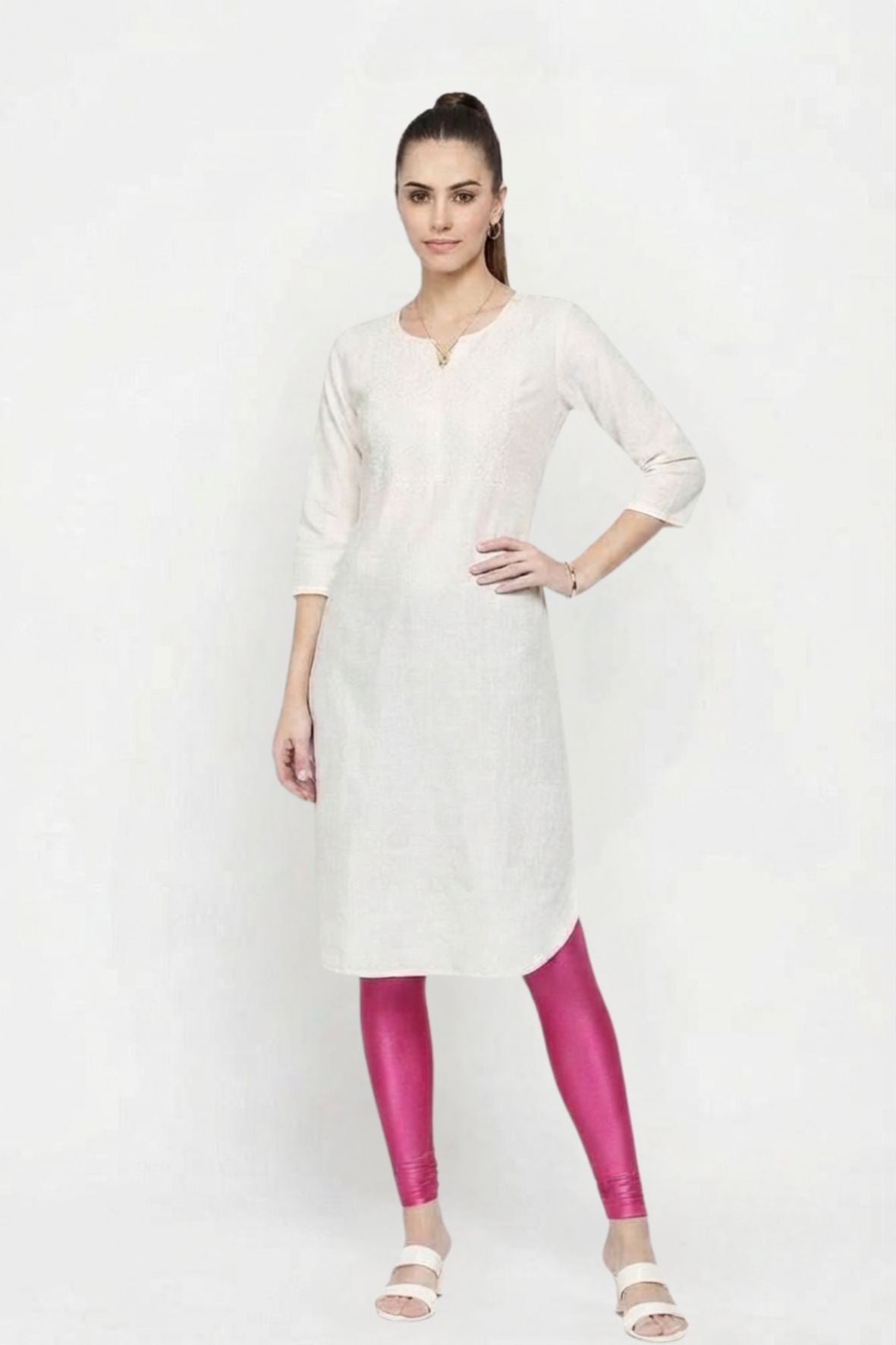 Rani Pink Metallic Leggings - Ankle Length