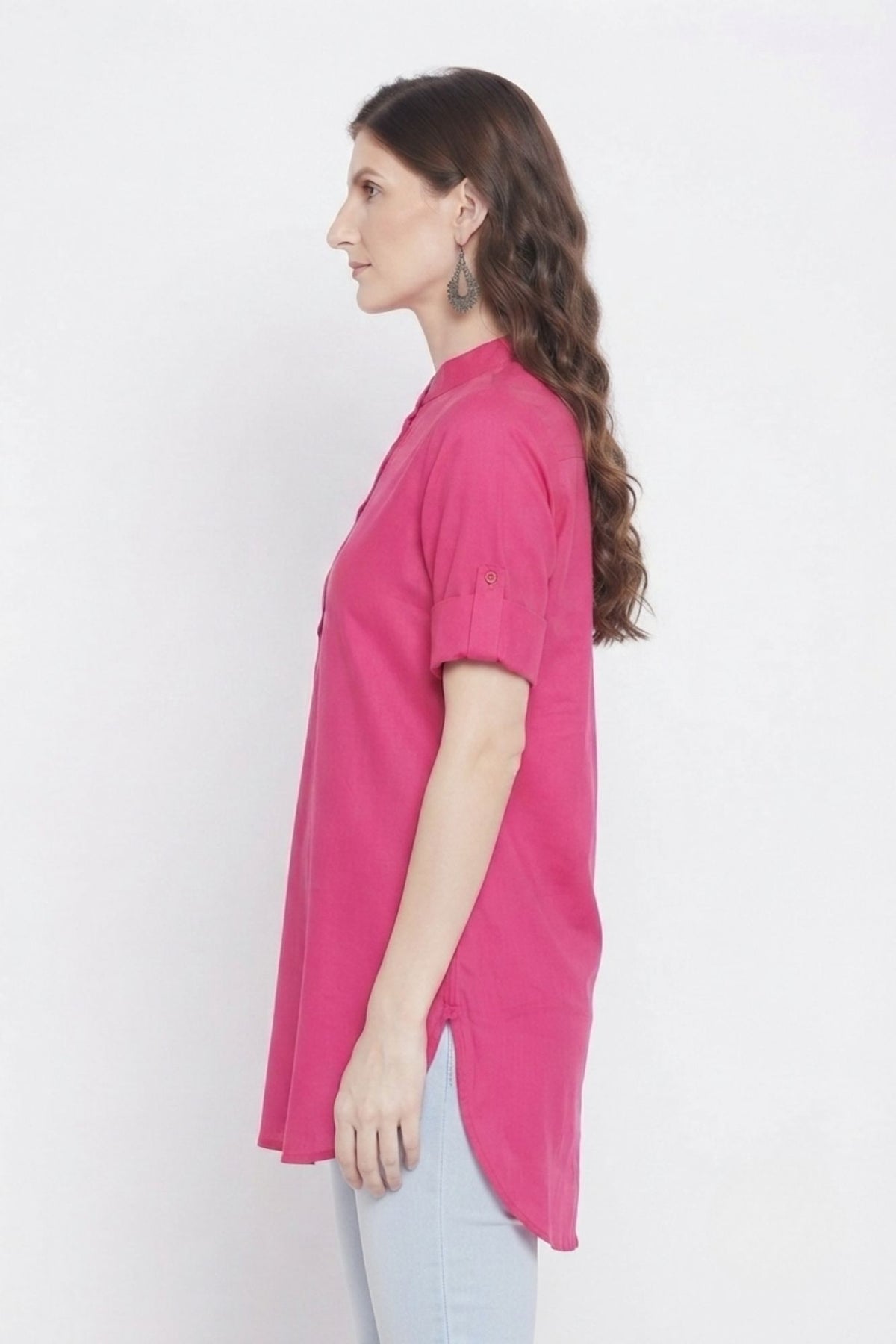 Pink Solid Coloured Short Kurti - 32" Length