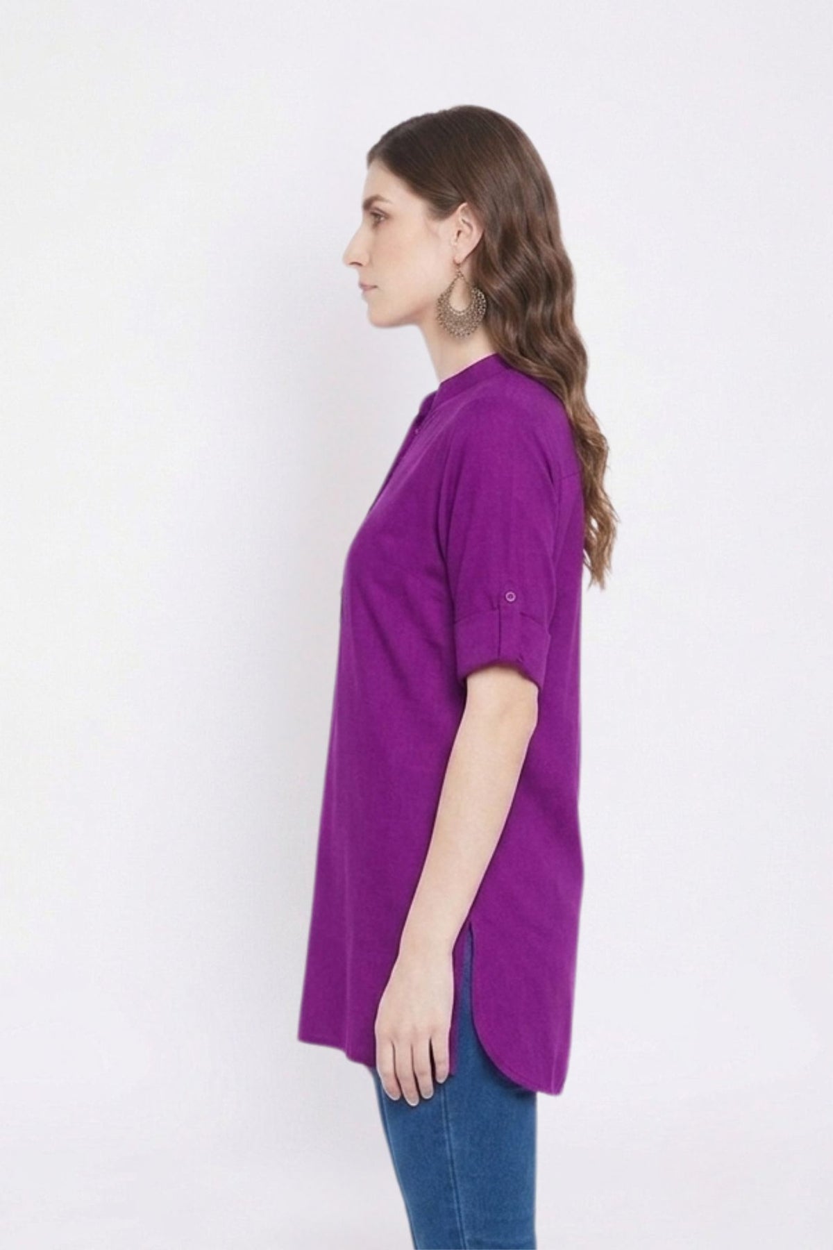Purple Solid Coloured Short Kurti - 32" Length