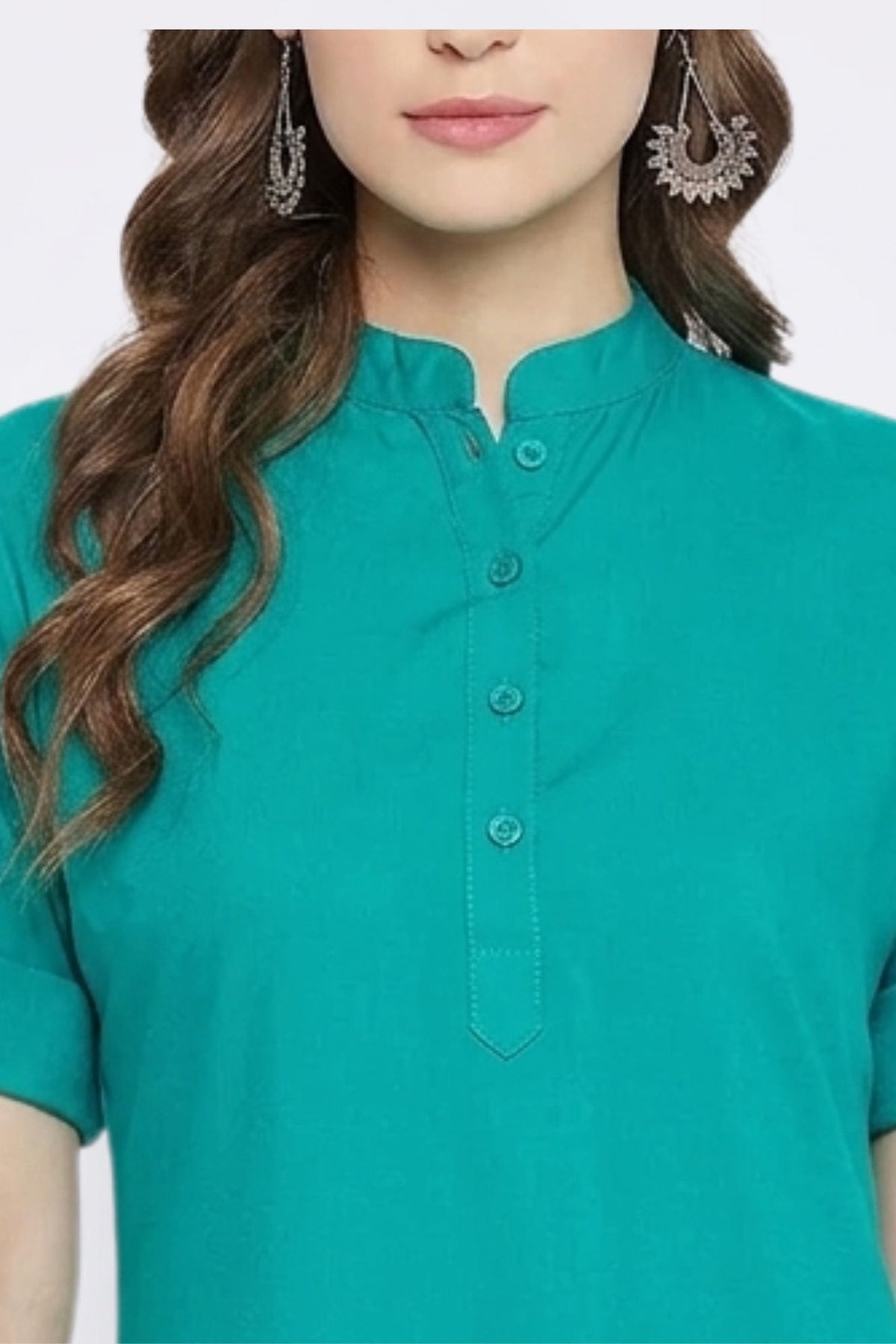 Rama Green Solid Coloured Short Kurti - 32" Length