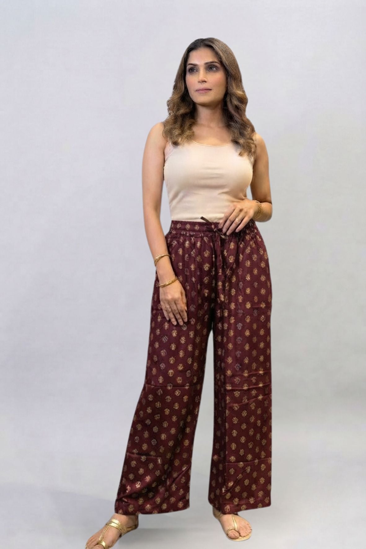 Red & Gold Buti Ethnic Printed Palazzo