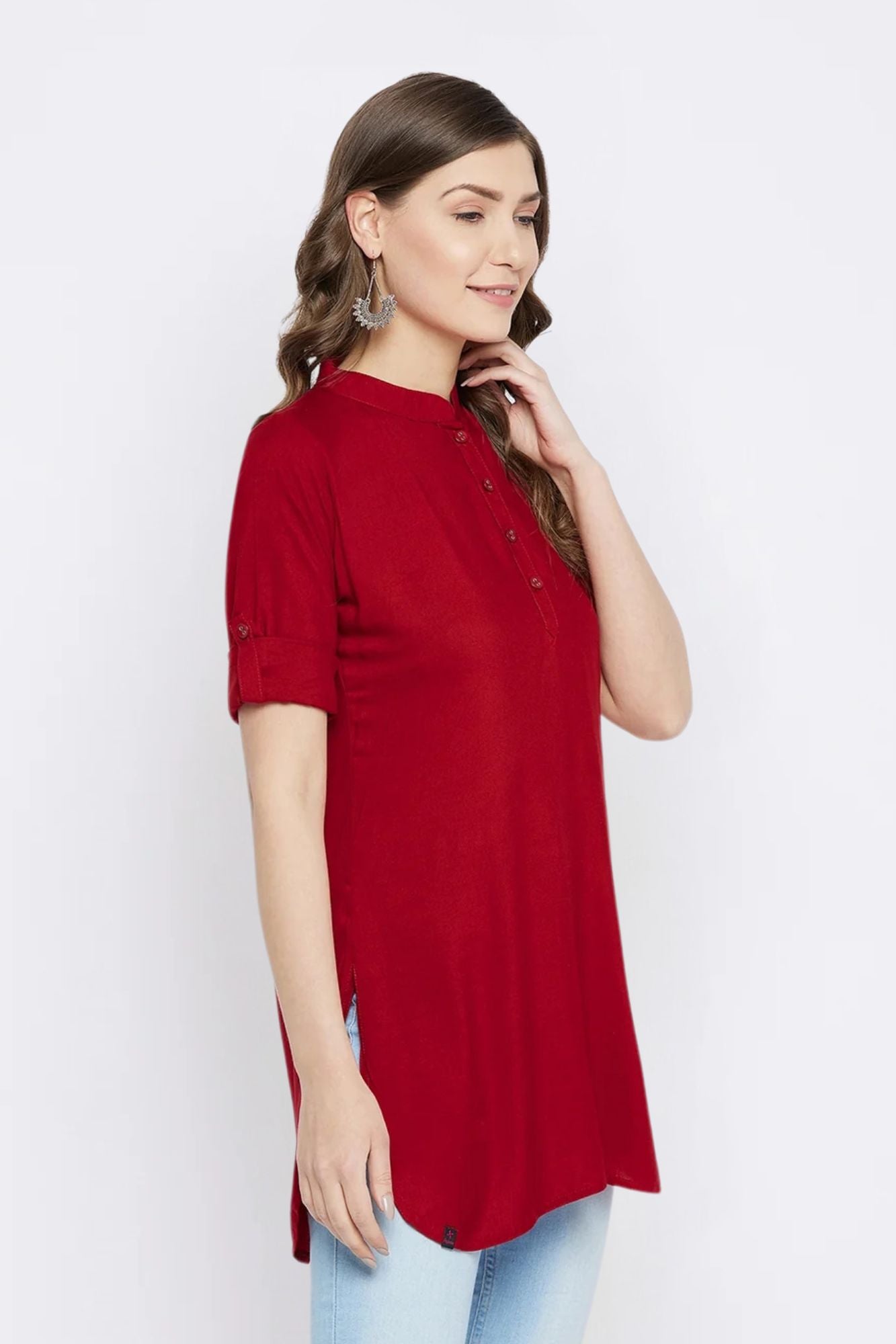 Maroon Solid Coloured Short Kurti - 32" length