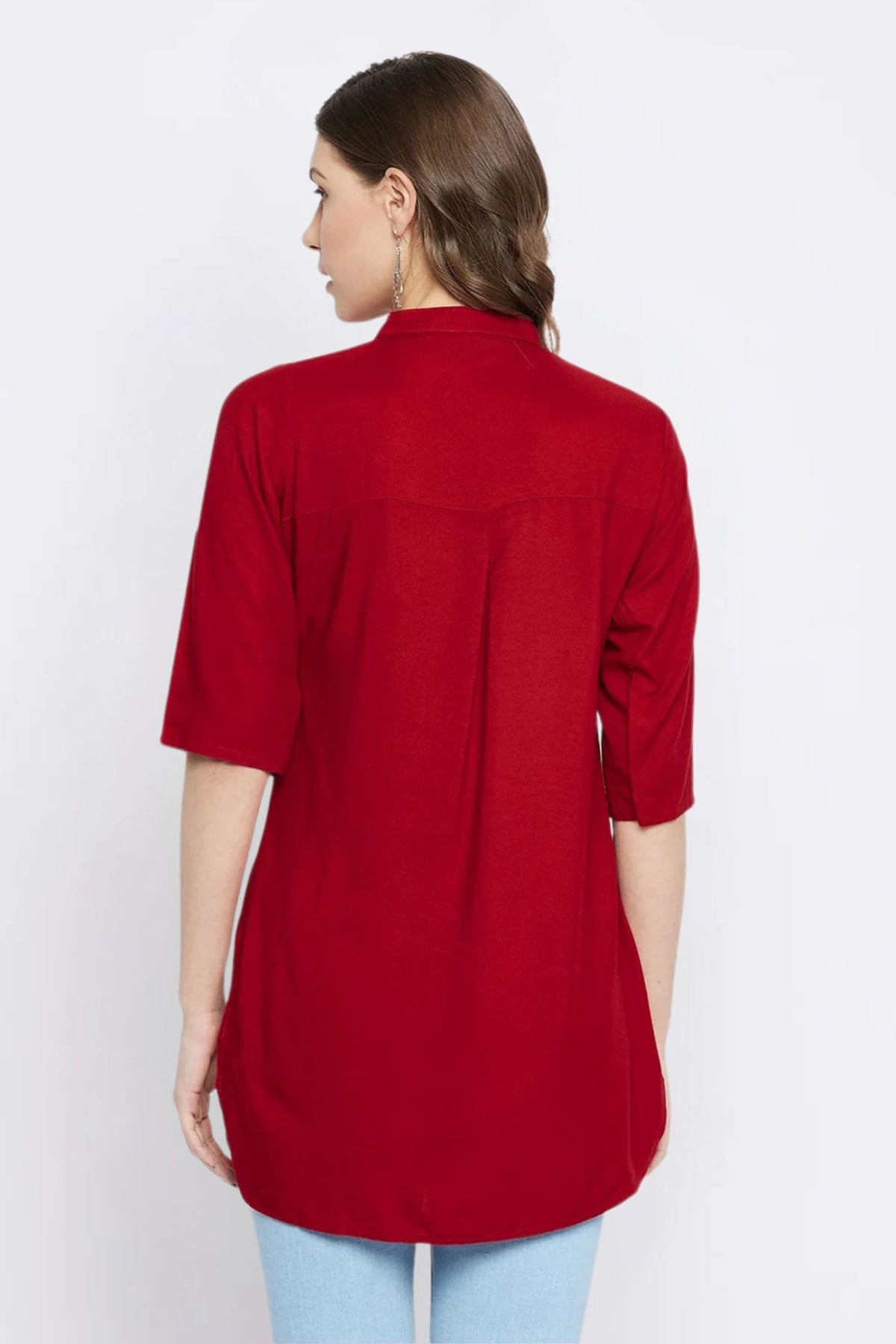 Maroon Solid Coloured Short Kurti - 32" length