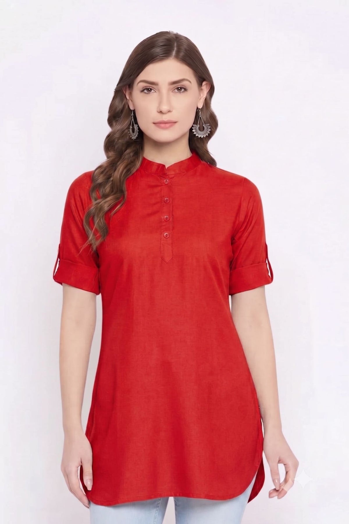 White Solid Coloured Short Kurti - 32" Length