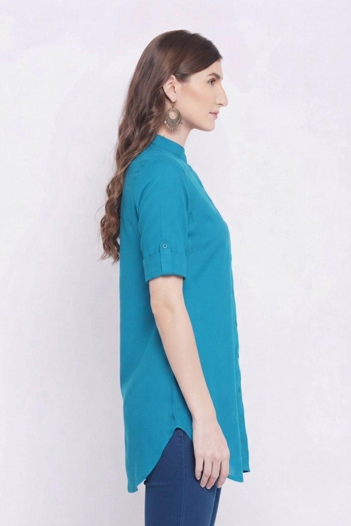 Sky Blue Solid Coloured Short Kurti - 32" Length