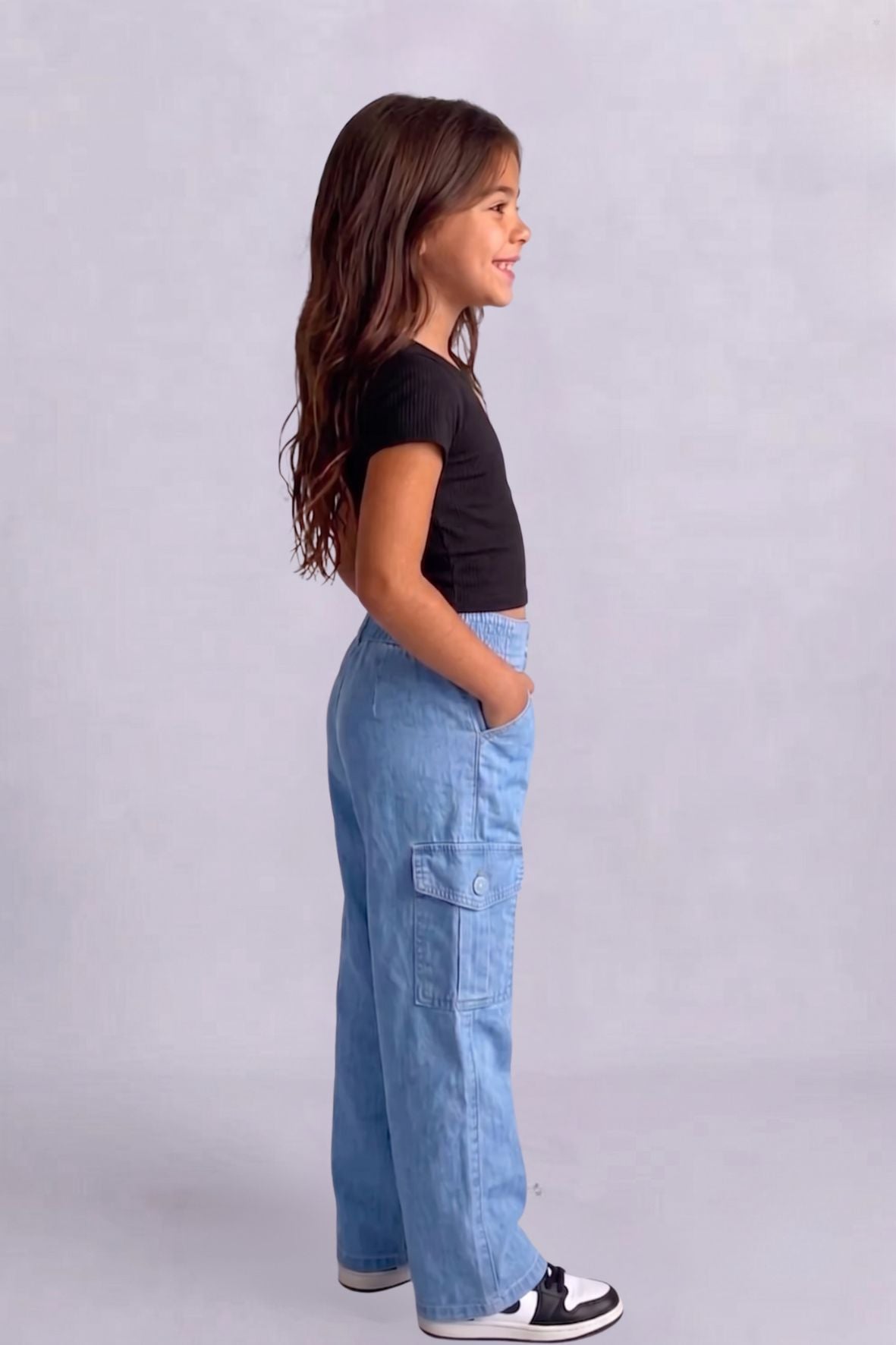 Girls Stone Denim cargo