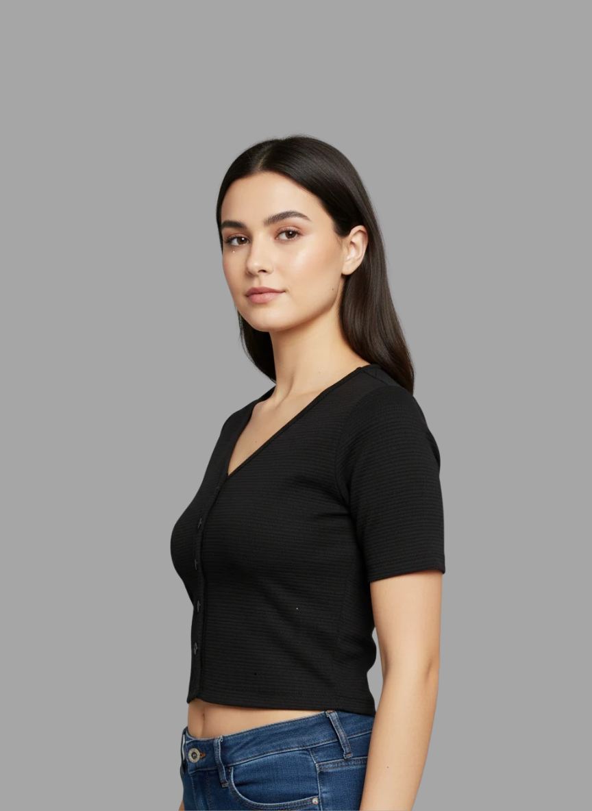 Black Fukuro Crop Top for Women