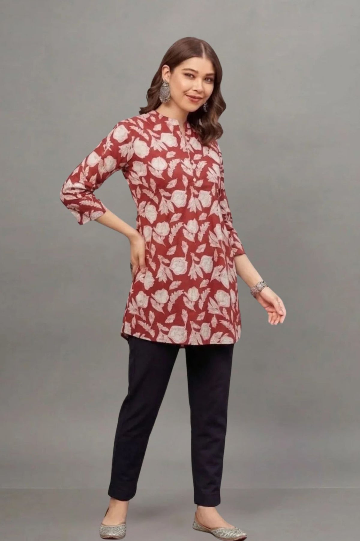 Cotton Red leaf Everyday Printed short kurti