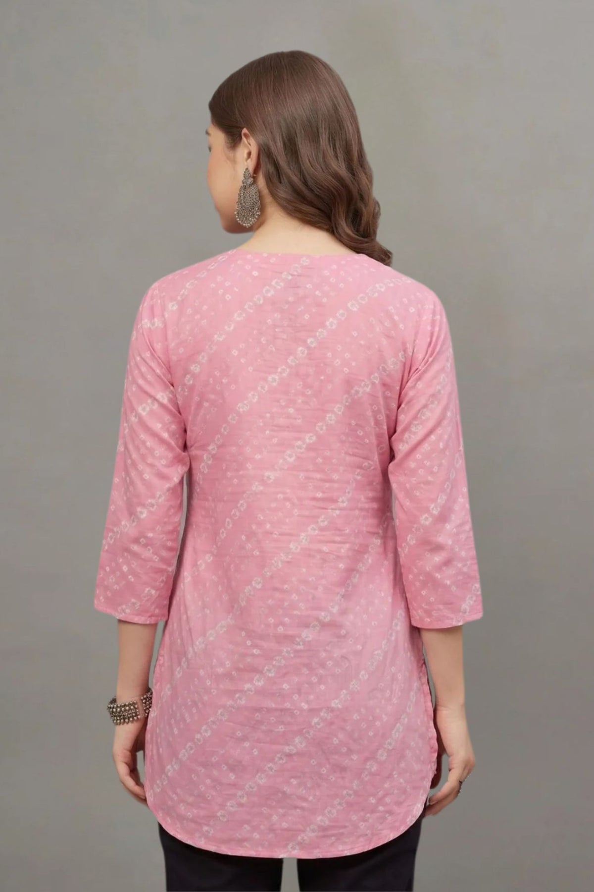 Cotton Pink Bandhej Printed short kurti