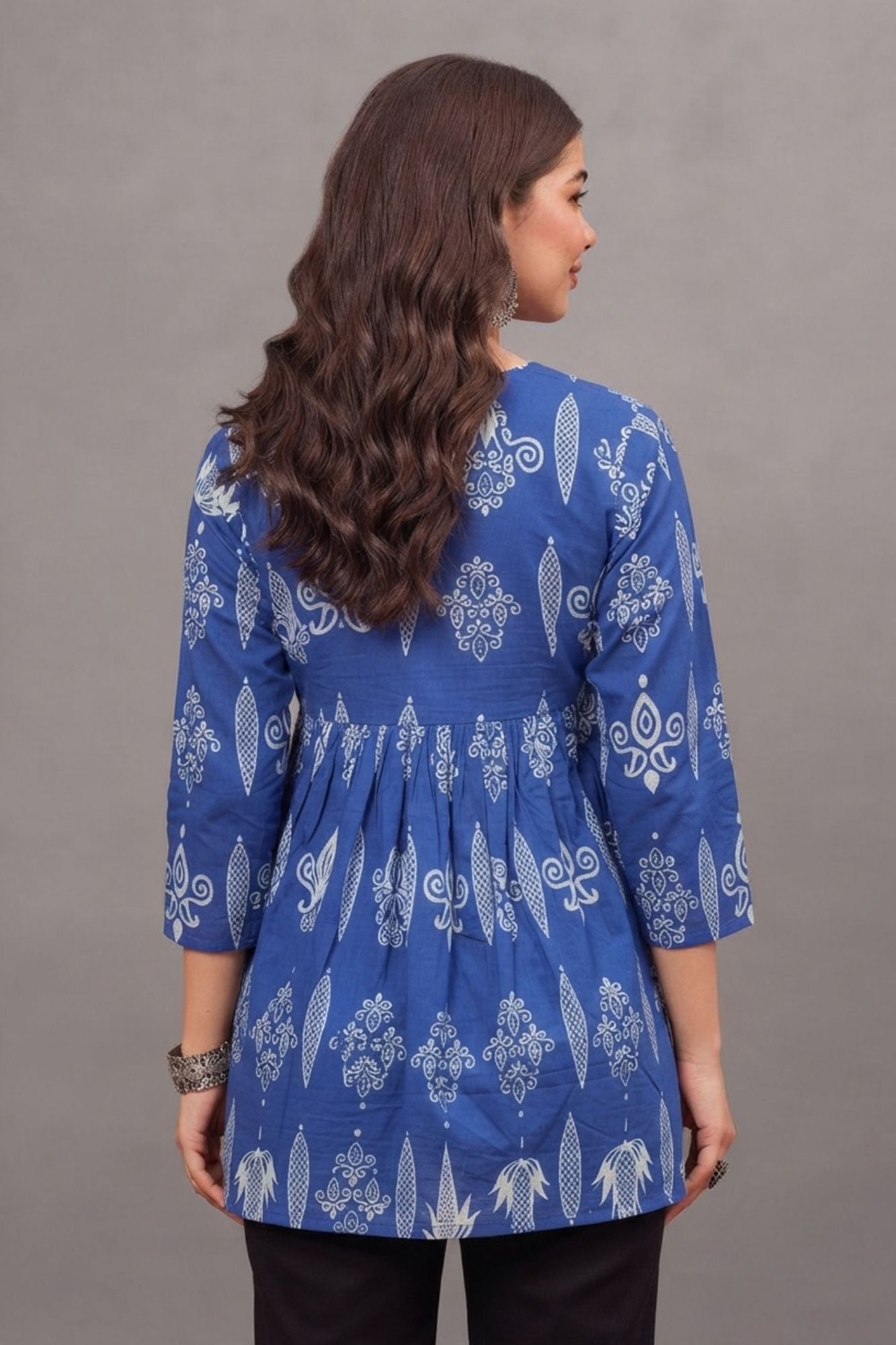 Cotton Indigo Tribal Printed short kurti