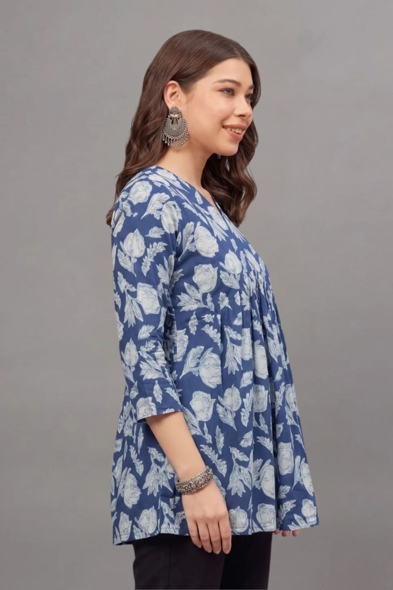 Cottton Blue leaf Everyday Printed Short Kurti