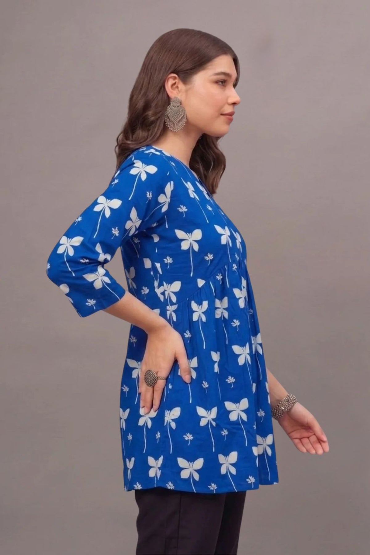 Cotton Blue butterfly Printed short kurti