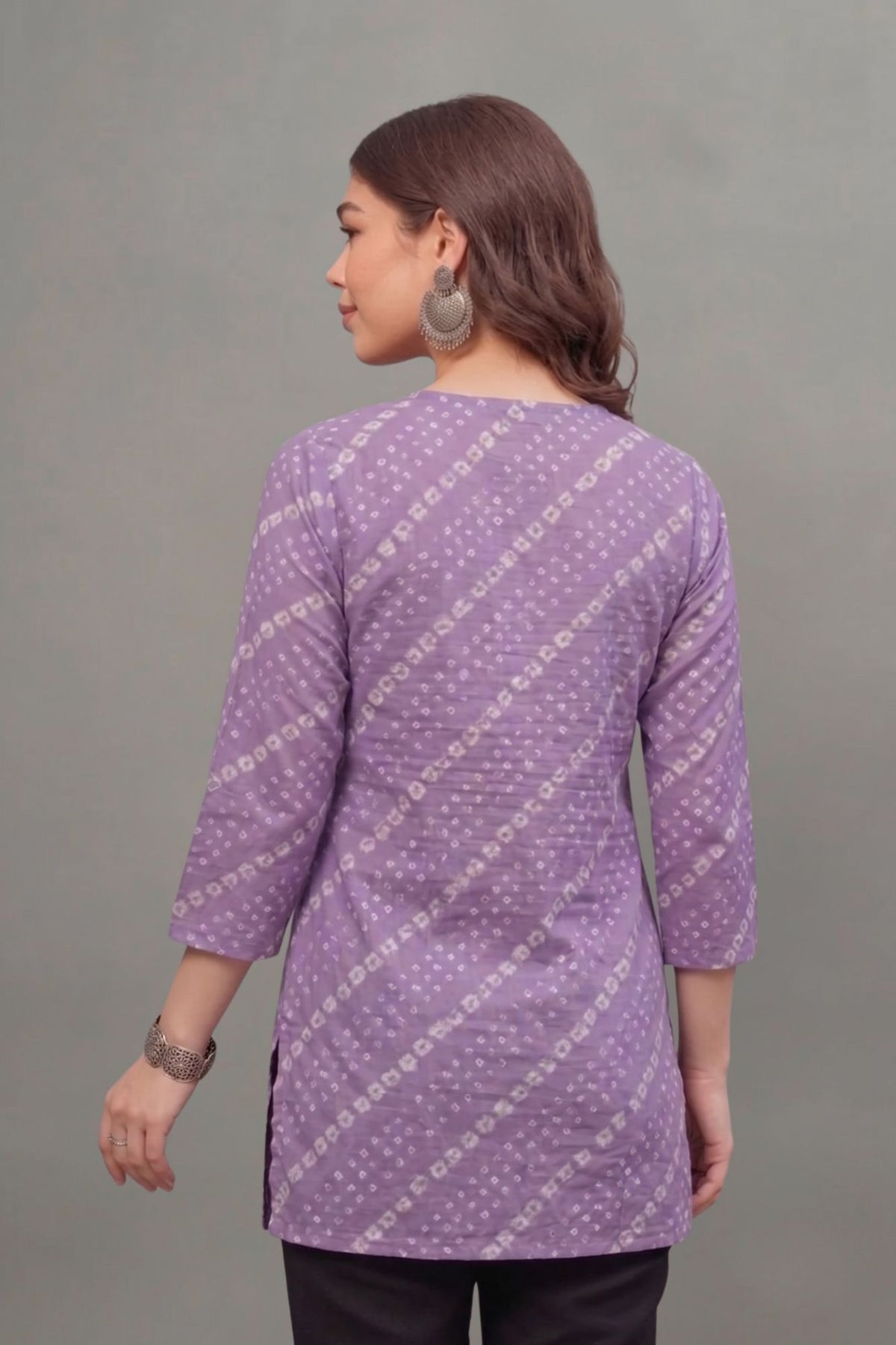Cotton Purple bandhani Printed short kurti