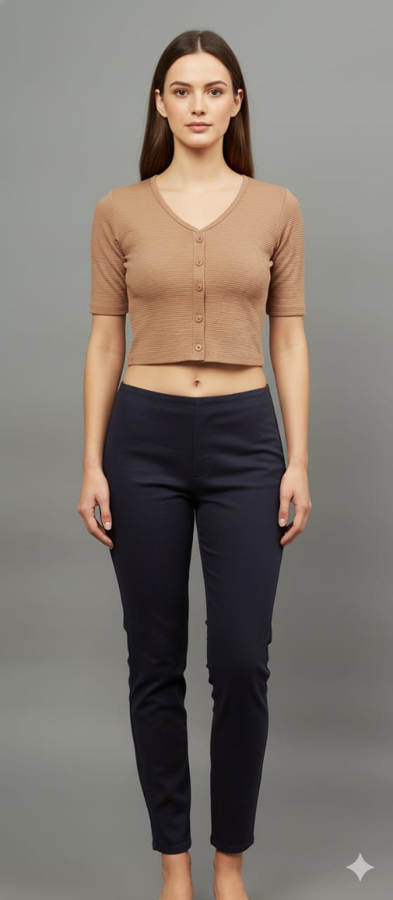 Brown Ribbed Crop Top for Women