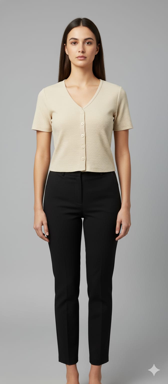 Cream Ribbed Crop Top for Women