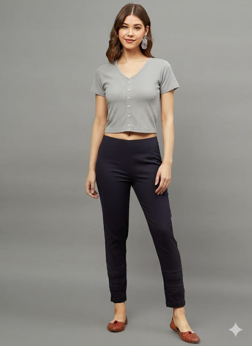 Light Grey Ribbed Crop Top for Women
