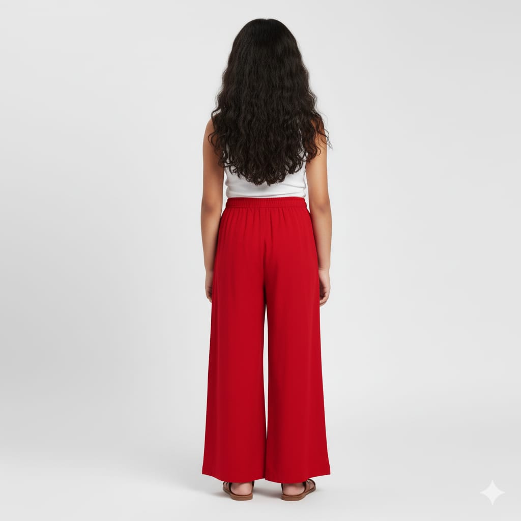 Kids Red Rayon Palazzo