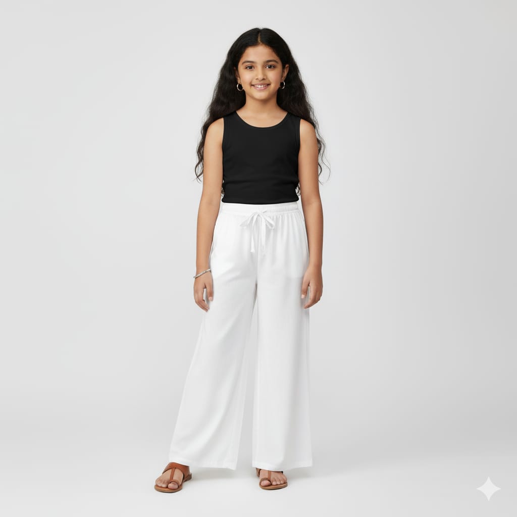Kids White Rayon Palazzo