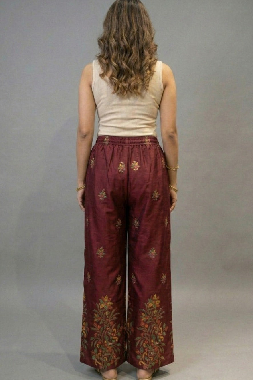 Maroon Heritage Floral Border Printed Palazzo