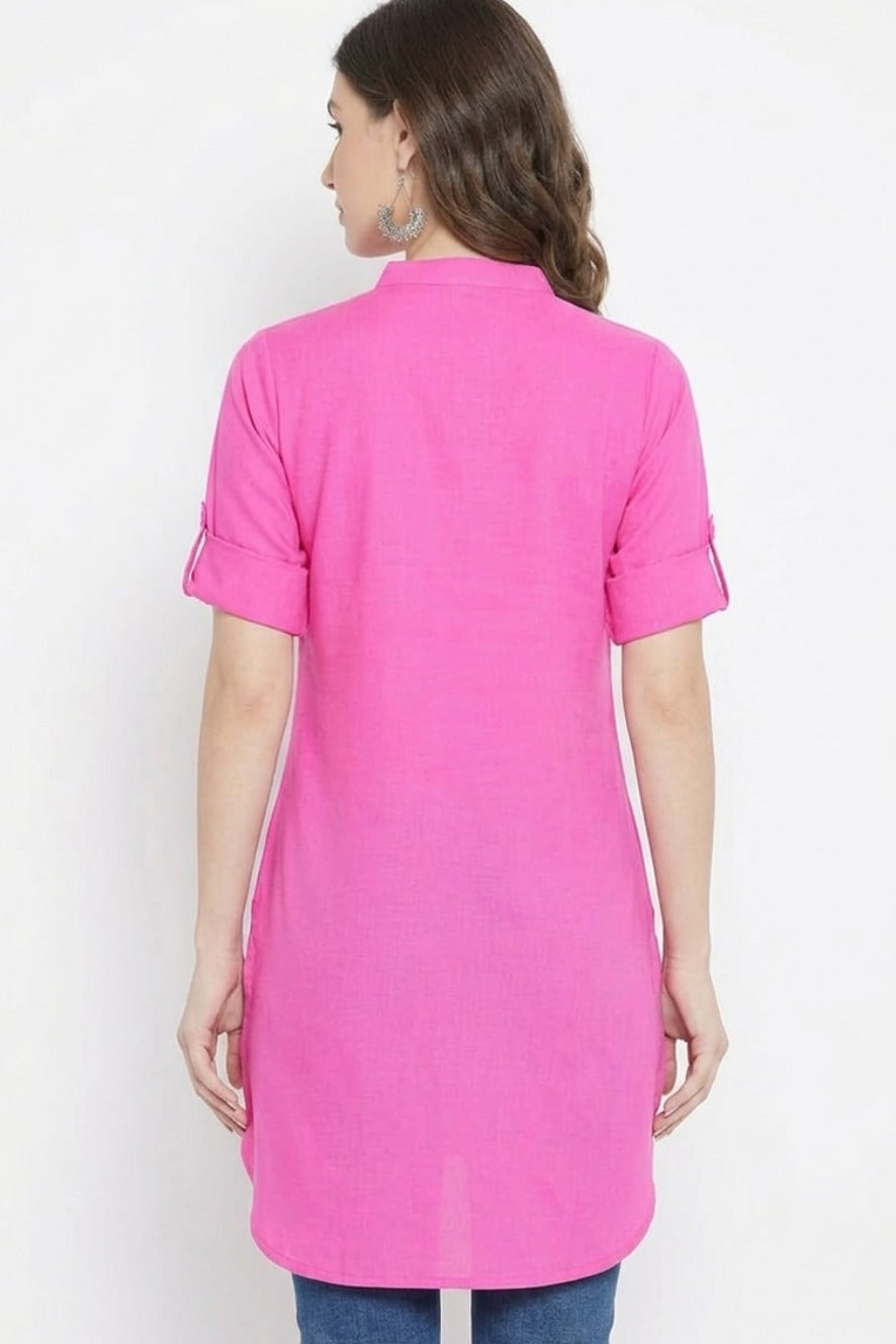 Baby Pink Solid Coloured Short Kurti - 32" Length
