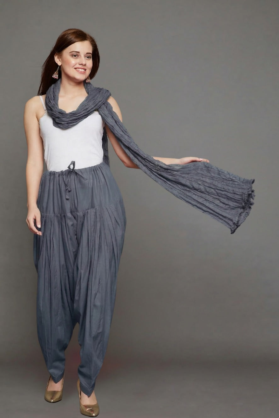 Slate Grey Plain Cotton Patiala with Dupatta