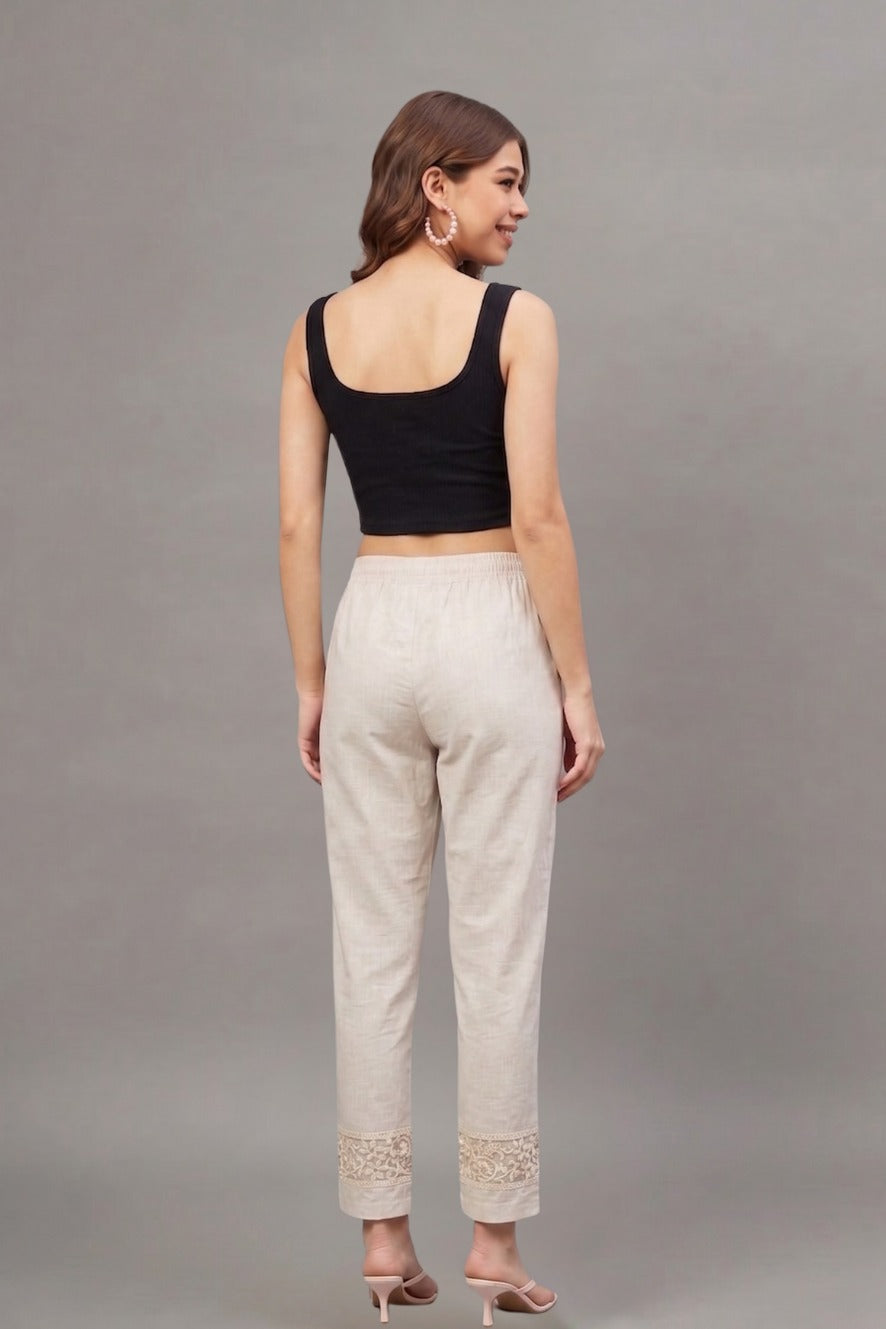 Ivory floral Cotton Flex Lace Pants