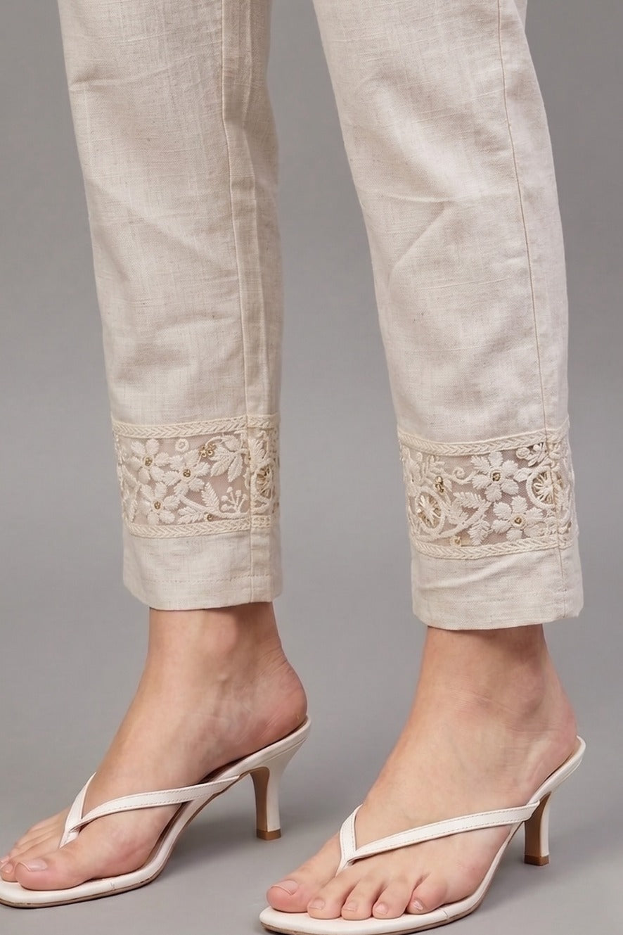 Ivory floral Cotton Flex Lace Pants