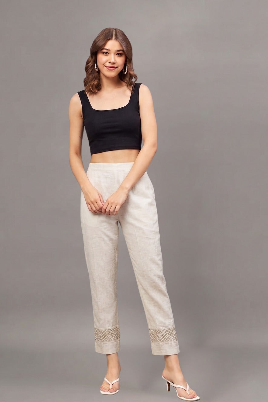 Ivory Zari Chevron Cotton Felx lace Pants
