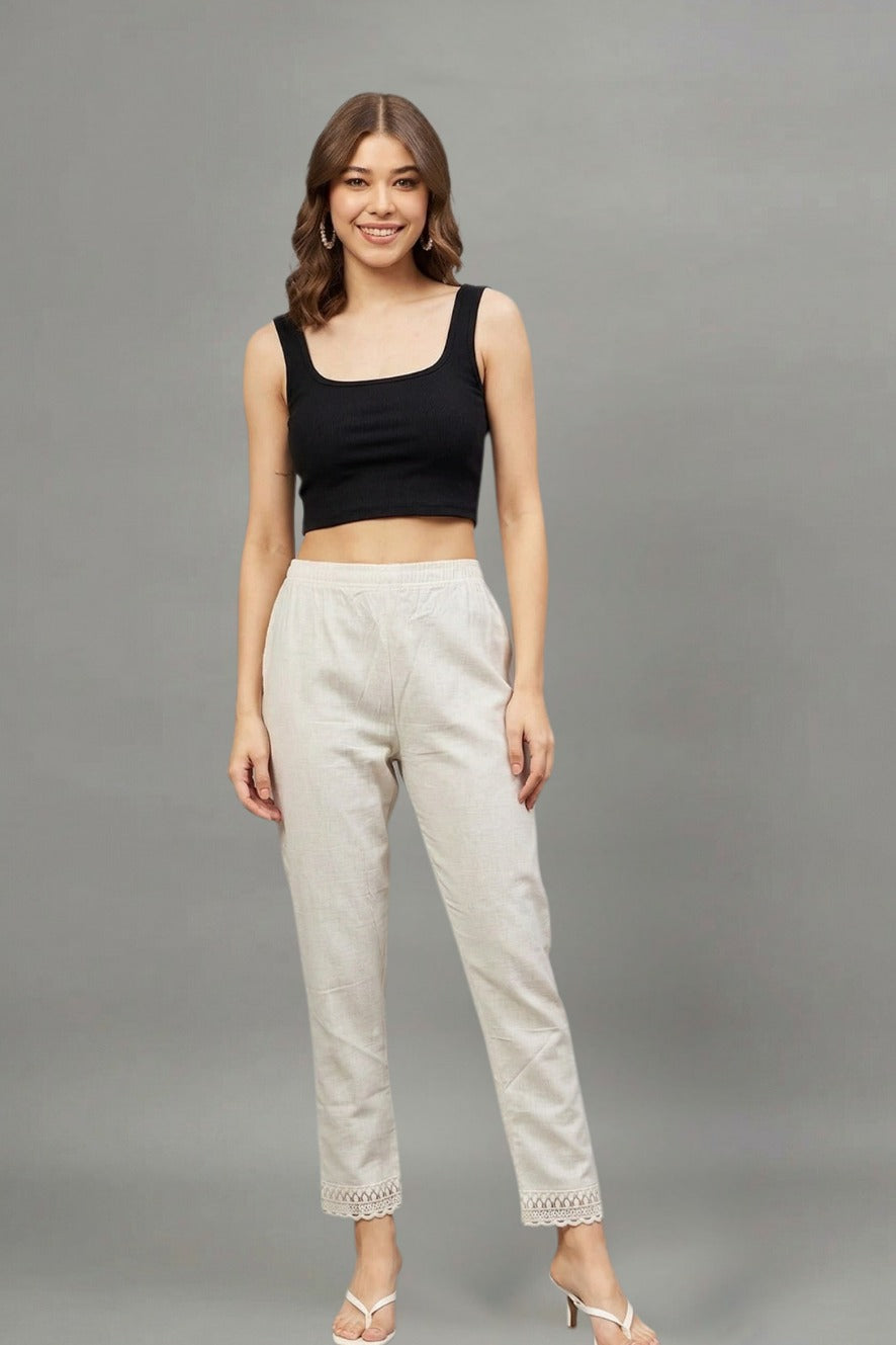Ivory Scallop Cotton Flex Lace Pants