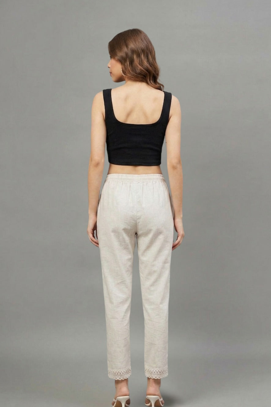 Ivory Scallop Cotton Flex Lace Pants