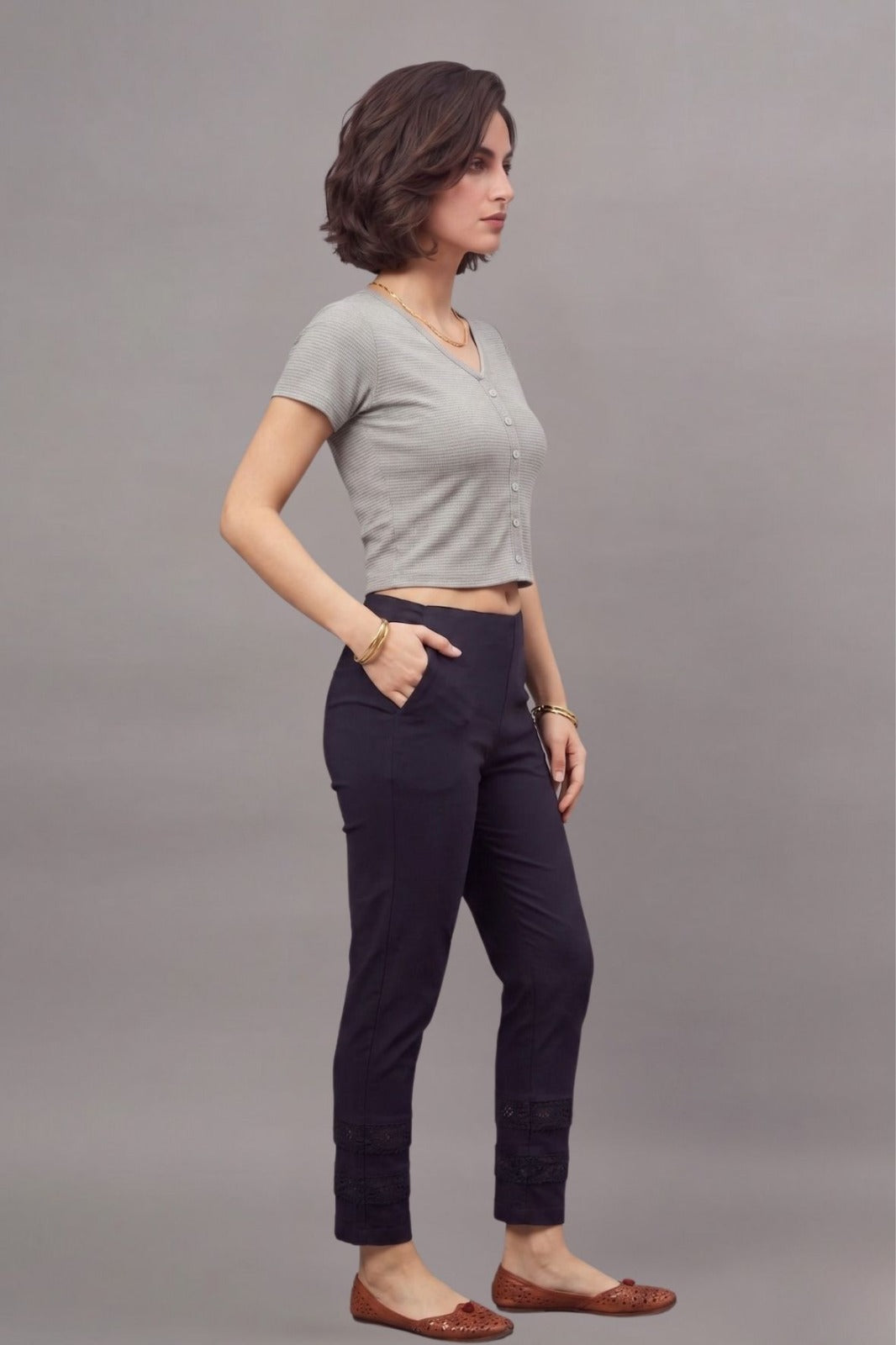 Light Grey Fukuro Crop Top for Women