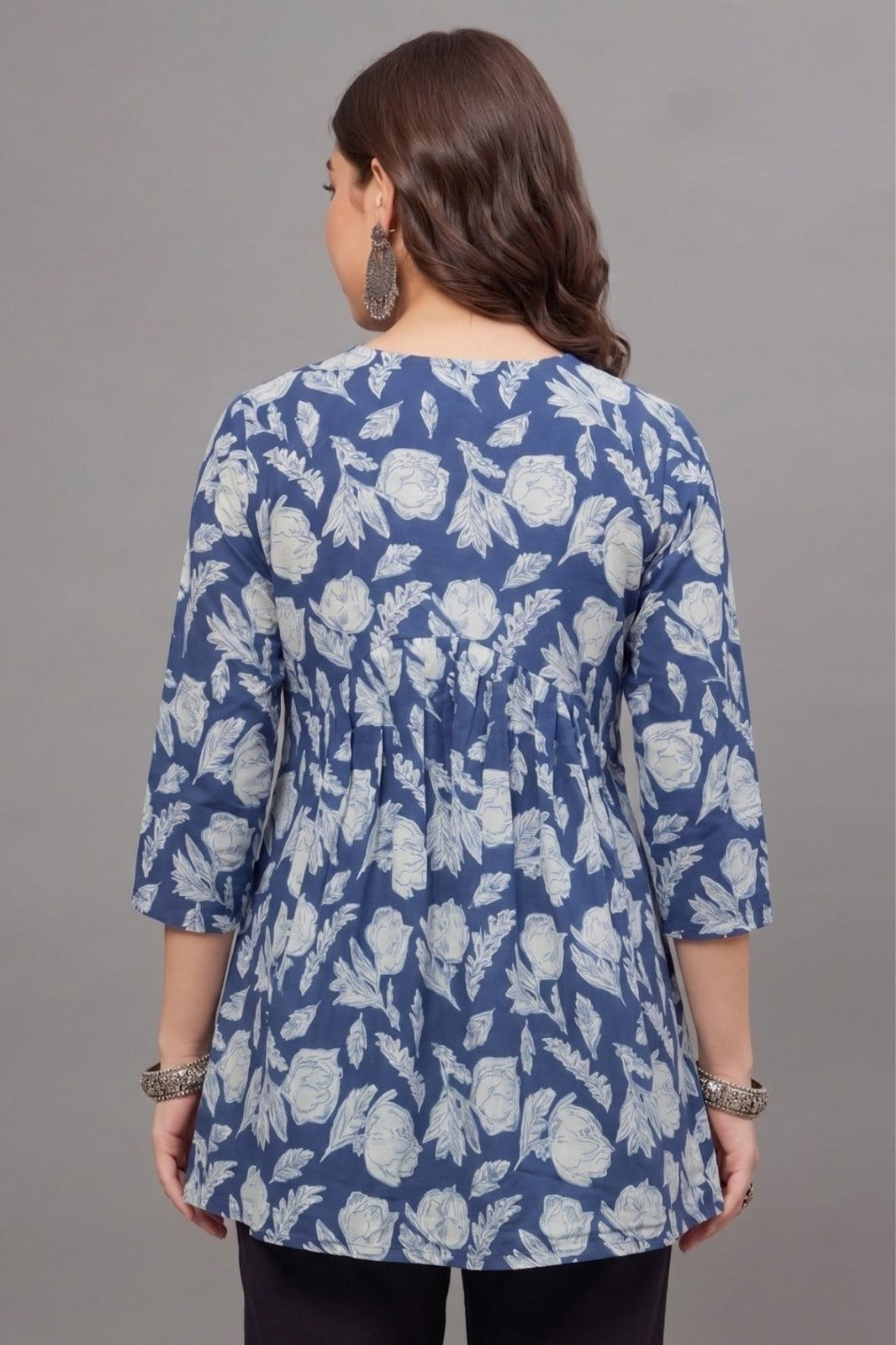 Cottton Blue leaf Everyday Printed Short Kurti